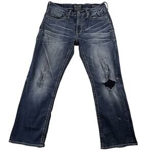 Buckle Salvage Jeans Men’s -31‎ S- Denim Blue Mayhem Regular Bootcut Distressed